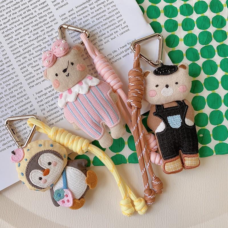 Cute Animal Doll Series Fabric Keychain Handmaking Fabric Penguin Keyrings For Bag Pendant Small Bear Doll Keychain Wholesale