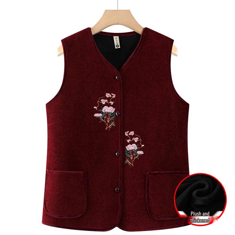 

Grandma s Warm Plus Size Fleece Lined Cardigan Vest for Autumn and Winter 4XL (130-145 lbs)