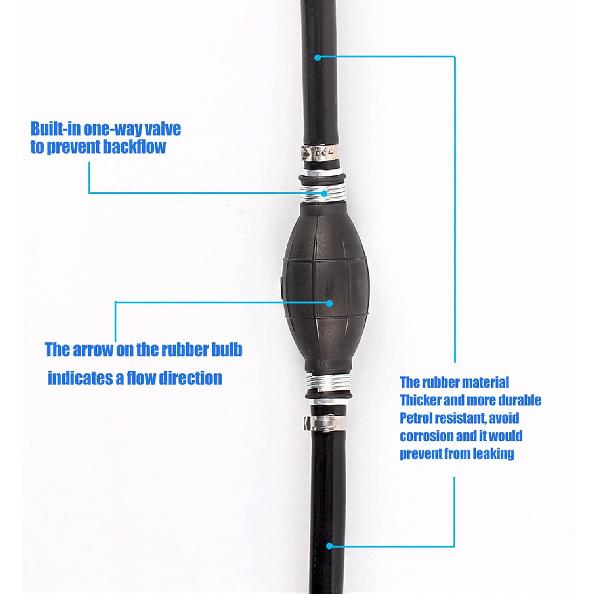 BARTOO Fuel Line Assembly,3/8in Nylon Braided Marine Fuel Hose Line Assembly with Primer Bulb for Marine Outboard Boat Motor RVs Tractors and