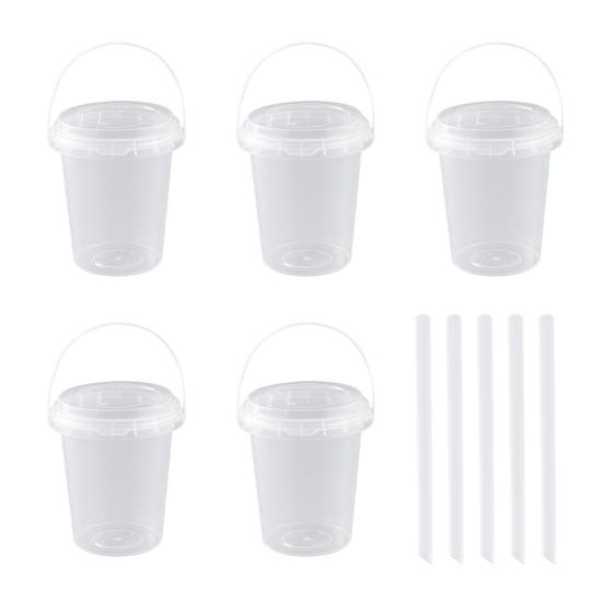 5/10/15/20Pcs Disposable Cups with Lids And Straws Large 700ml Clear Plastic Drink Cups Handheld Design Drink Cups