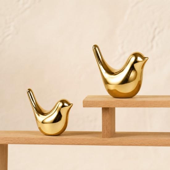 Wear-resistant Bird Decor Ceramic Statues, Modern Gold Decoration, Nordic Style Multi-size Ornaments Figurine for Home Office Desktop Gilded