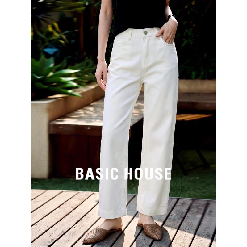 Basic House Women s Cropped Straight-Leg Denim Jeans S