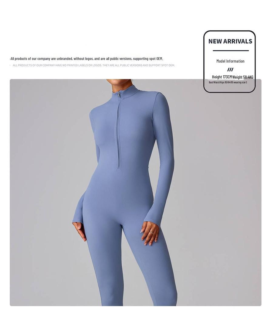 Zipper Style Nude Feel Long Sleeve Yoga & Running Bodysuit - High Intensity, Tight Fit #8306