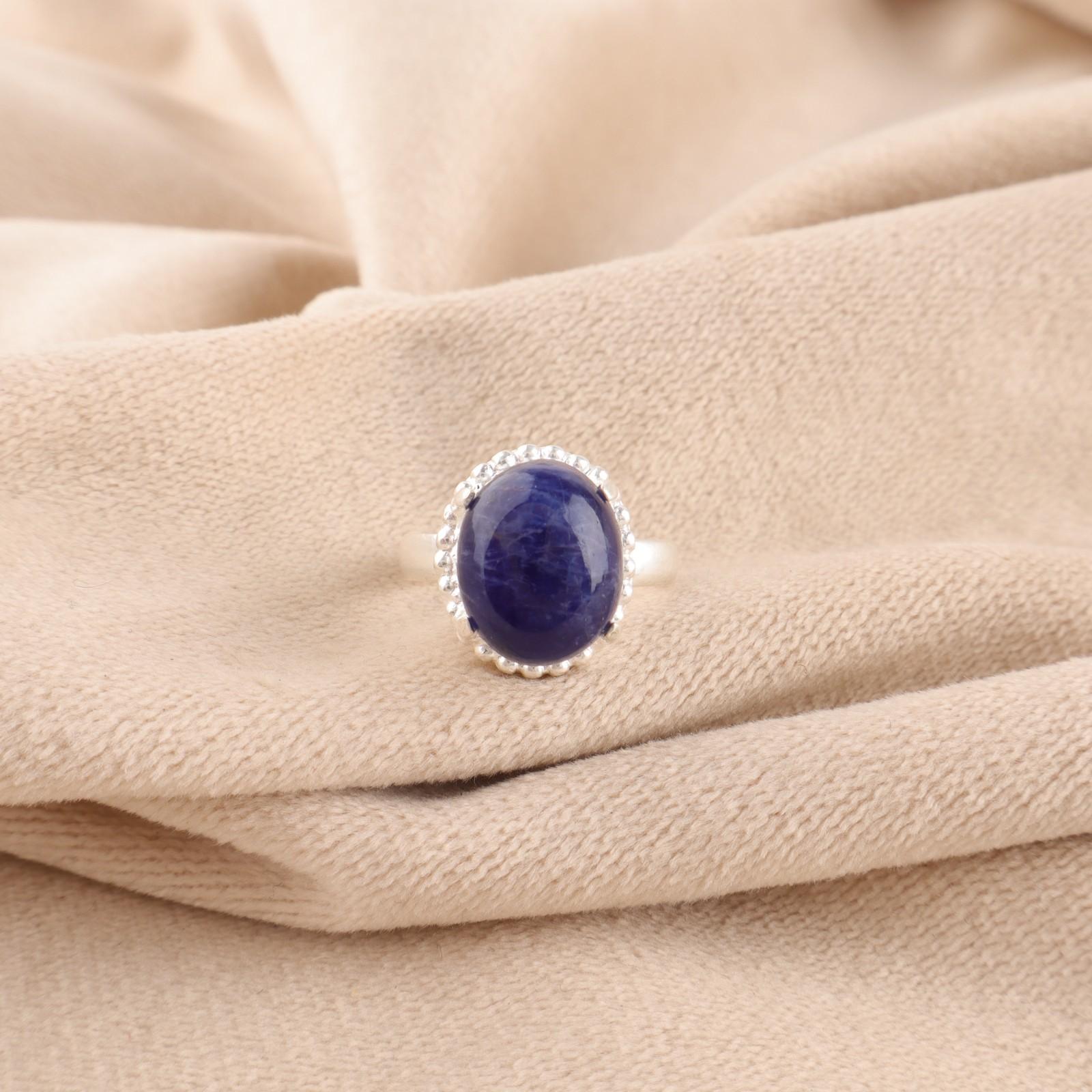 

Камень Содалит Чакры Третьего Глаза Серебро 925 пробы Заявление Ремесленное Кольцо в подарок от сестер RR-28-30 15