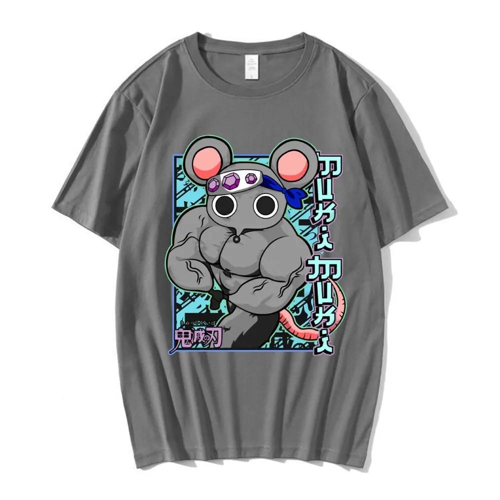 Funny Manga Muscular Ninja Mice Muki Gym T Shirt Anime Demon Slayer Uzui Tengen Women T-shirt Unisex Cotton T Shirts Streetwear