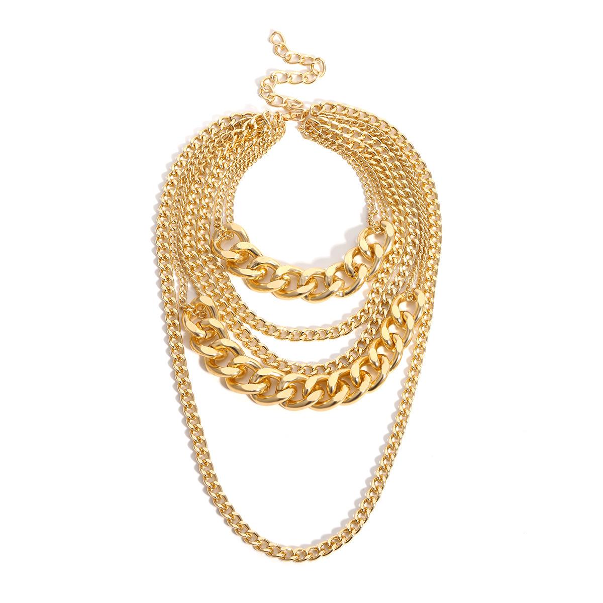 

Жіноче масивне багатошарове ланцюгове намисто з китицями - Європейський та американський панк хіп-хоп стиль золотий