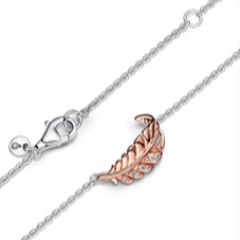 Pandora Zweifarbige schwebende geschwungene Feder Collier-Halskette 382575c01