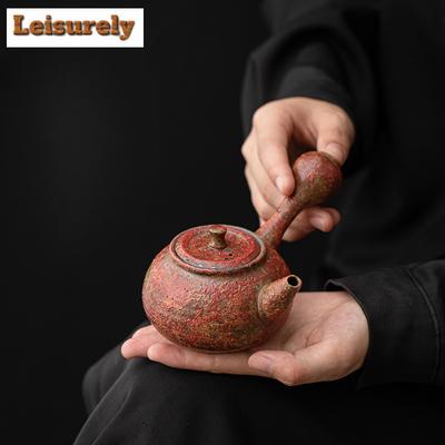 Retro Kiln Change Red Old Rock Mud Teapot Handmade Tea Infuser Pot Tea Making Kettle With Ball Hole Kung Fu Tea Tea Items Gift