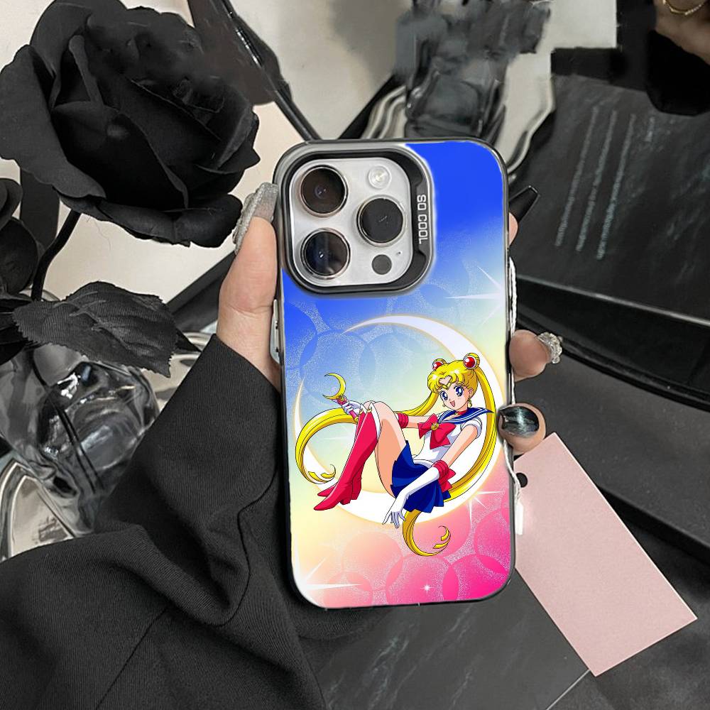 Cartoon I-Sailor M-Moon Phone Case For iPhone17, 16,15,14,13,12 Pro Max Black Candy Matte Shockproof Cover