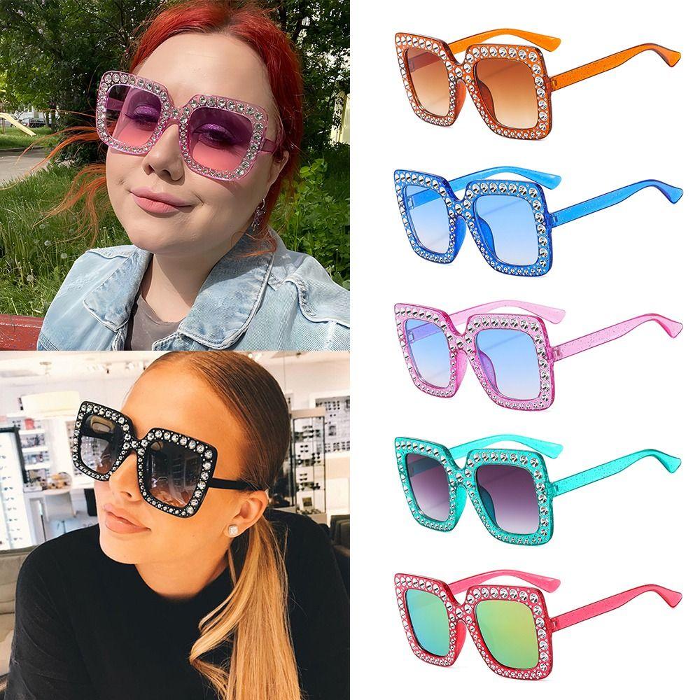 Square Crystal Oversized Sunglasses UV400 Protection Big Frame Diamond Sun Glasses Sparkling Eyewear Party/Beach/Streetwear