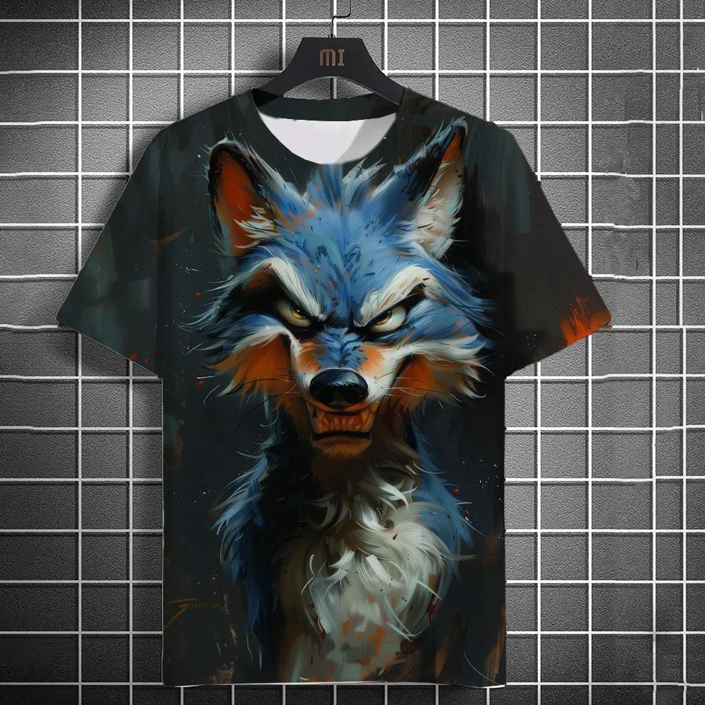 New Fashion Men's Casual T-shirt 3D Printing Fun Animal Print Short Sleeve Street Fashion Wolf Fox Print Round Neck Top