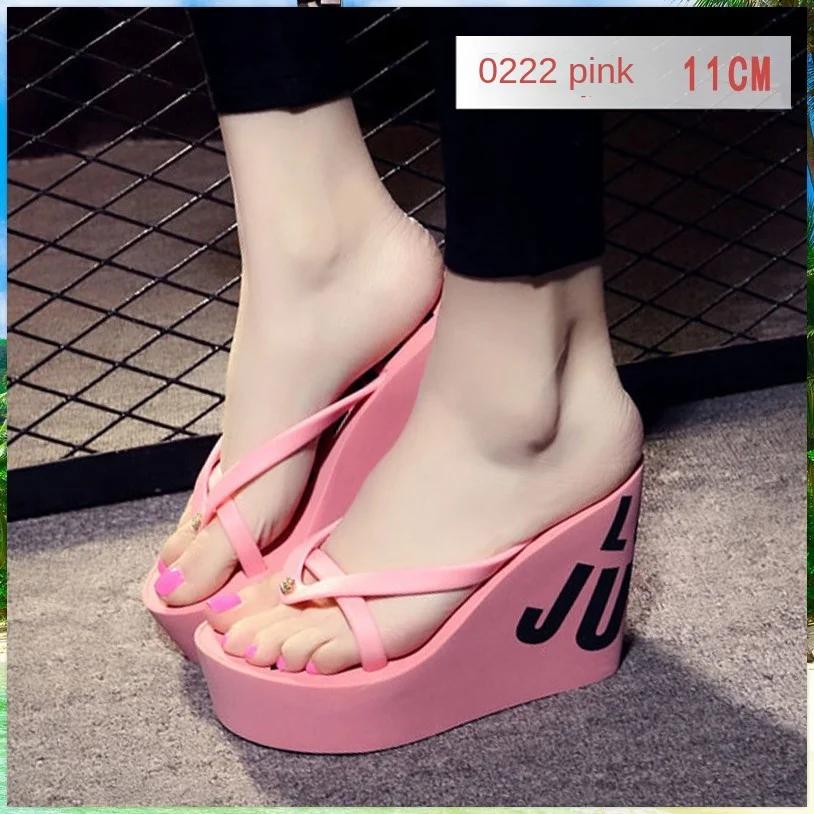 Fashion Summer Beautiful Ladies Super High-Heeled Platform Flip-Flops11cm Beach Shoes Wedding Slippers Women Luxury Heels Slippers