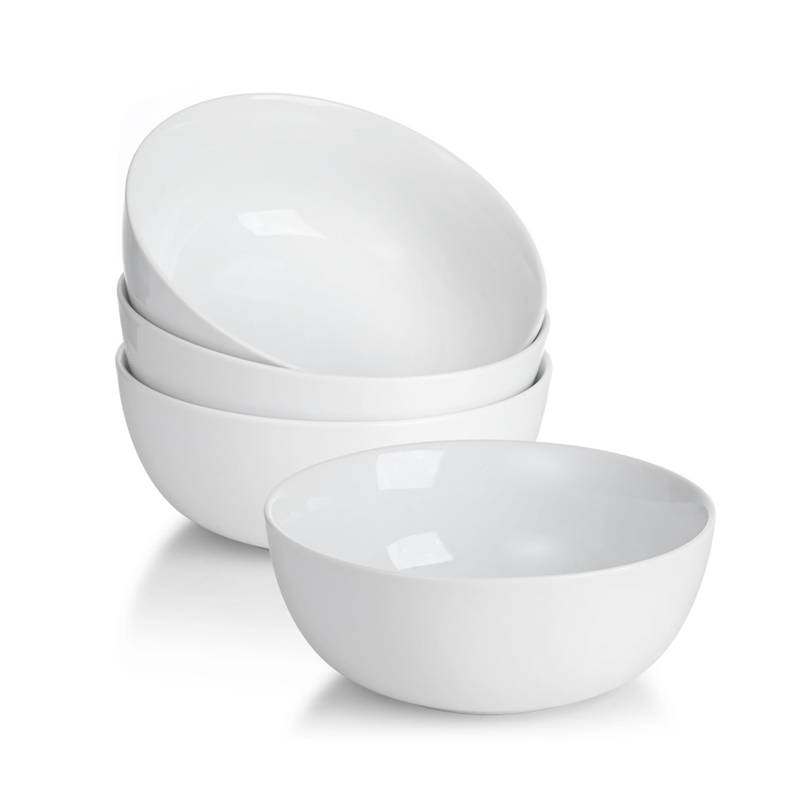

WishDeco Set of 4 White Bowls, 600ml Salad Bowl, Ramen Bowl, Soup Bowl, 15cm Diameter x 6cm Height, Microwave and Dishwasher Safe