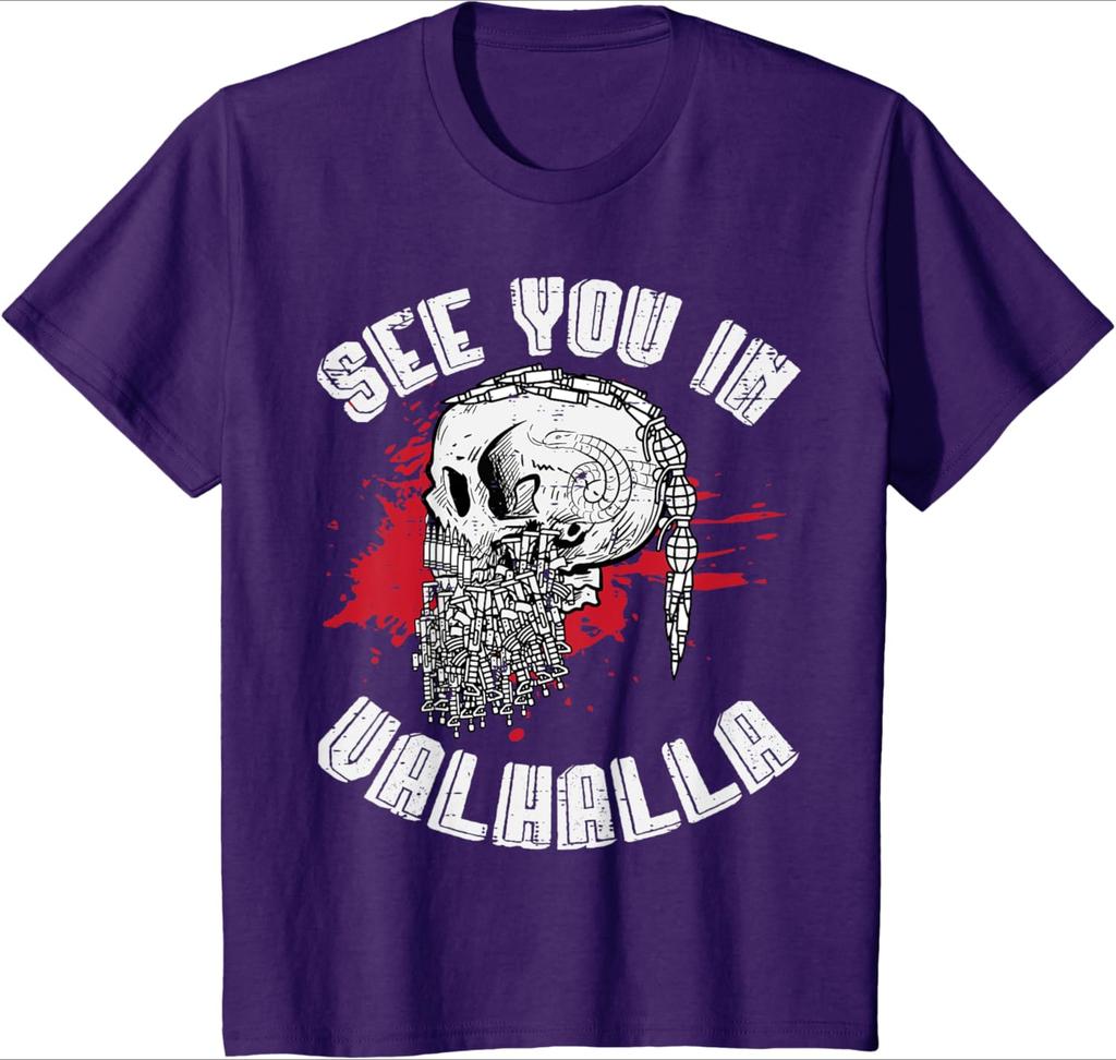 Nordic Warriors See You In Valhalla Norse Mythology Pattern Design100 Cotton Oneck Short Sleeve Printed Mens Tshirt