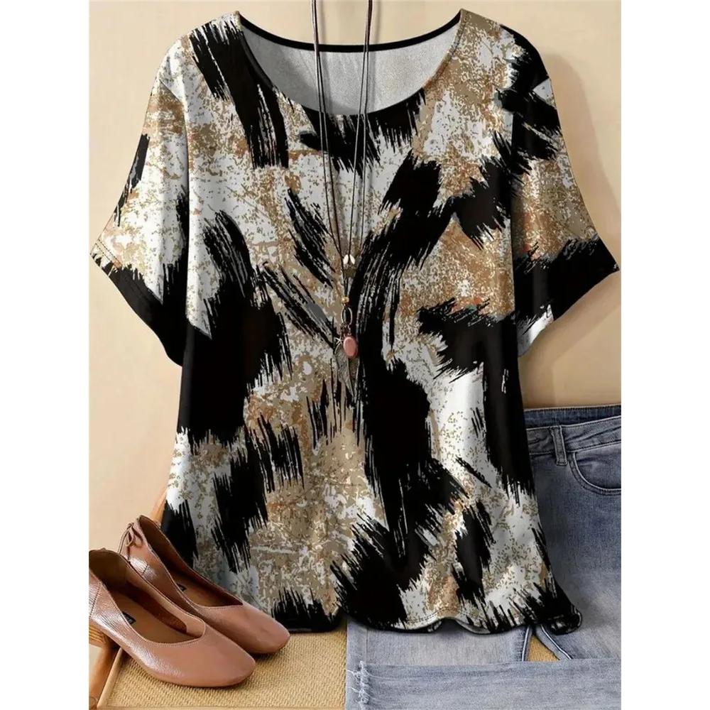 Casual Loose Leopard Print Top Casual Short Sleeve Fashionable Versatile T-Shirts Women’s