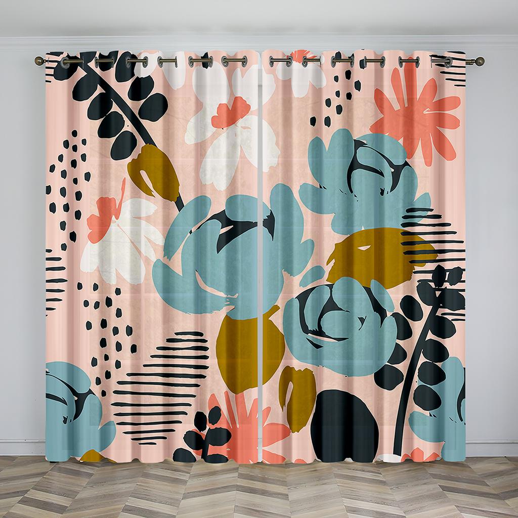 

Светлая цветочная штора с 3D-цифровой печатью для спальни, кабинета, декоративная штора из полиэфирного волокна 90 г, две панели W50xH130(CM)x2pcs&Grommet Top