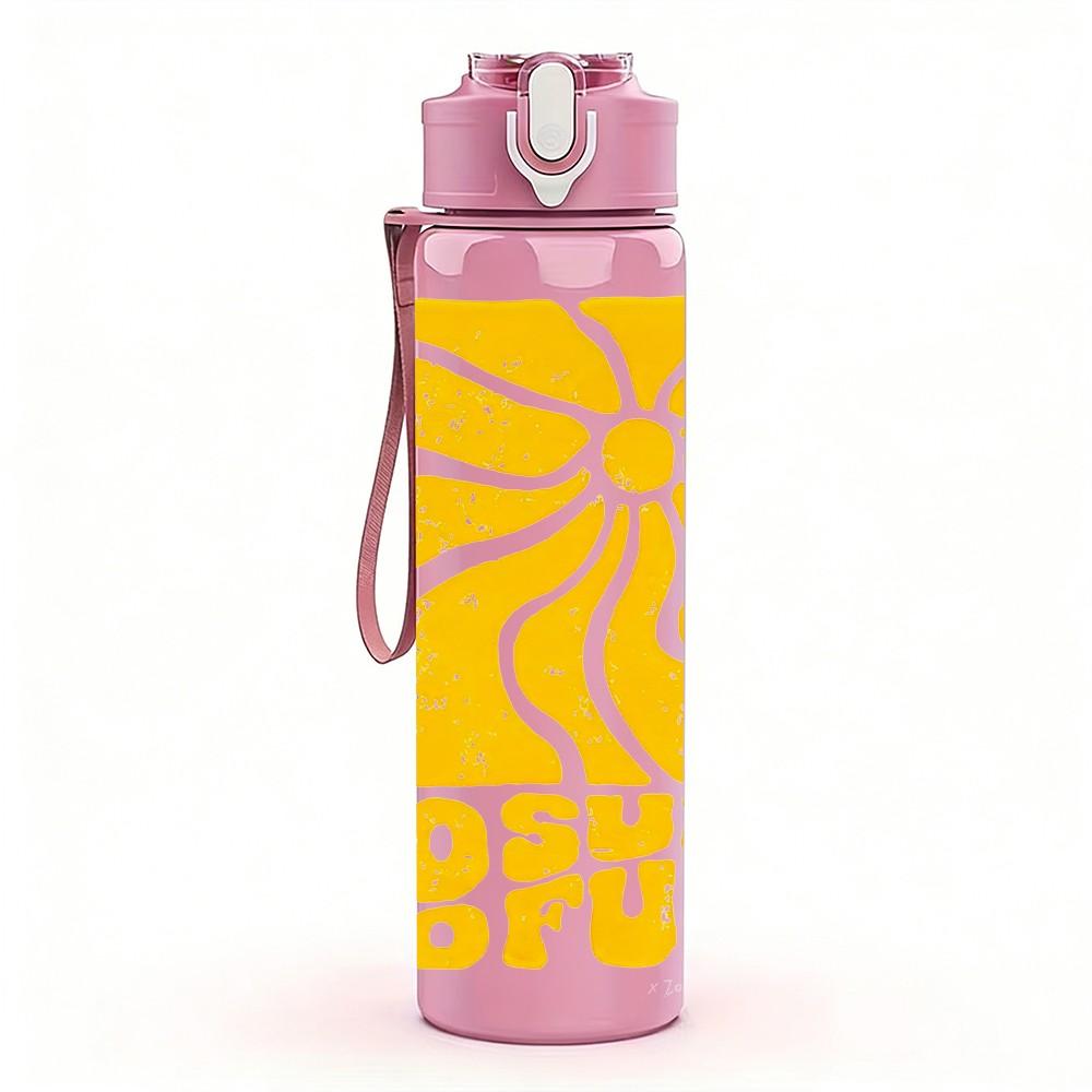 1PC No Fun No Sun Retro Sun Summer Lettering 750ml Color Plastic Sports Water Bottle Leakproof Flip Straw Lid Suitable for Sports Office Home Use