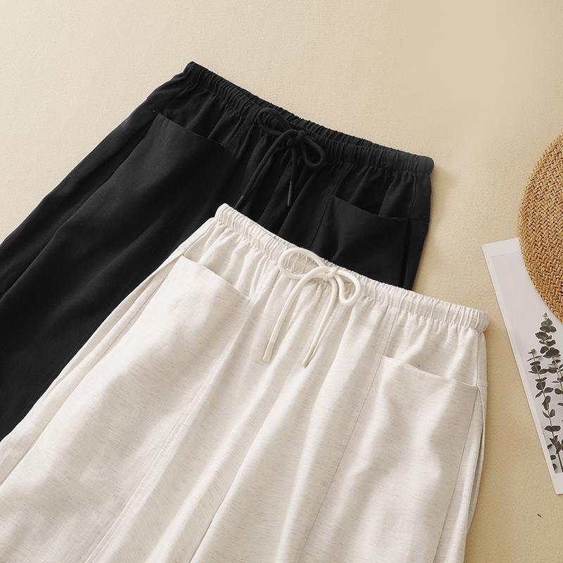 DIMANAF 2026 Summer New Plus Size Women Long Pants Elastic Waist Cotton Linen Vintage Loose Casual Lady Bottoms Clothing