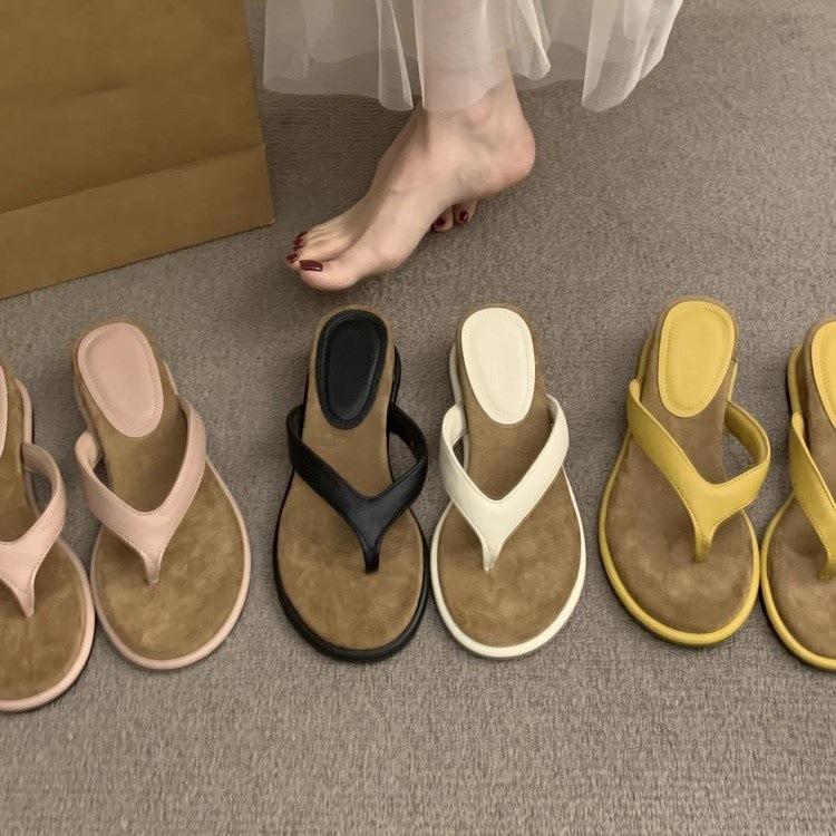 New toe beach vacation sandals color matching versatile slope flip-flops women's summer sandals