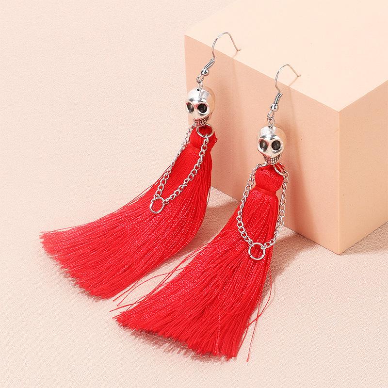Gothic Punk Halloween Skeleton Dangle Earrings For Women Creative Ethnic Long Tassel Bohemian Fringe Earring Girls Party Jewelry
