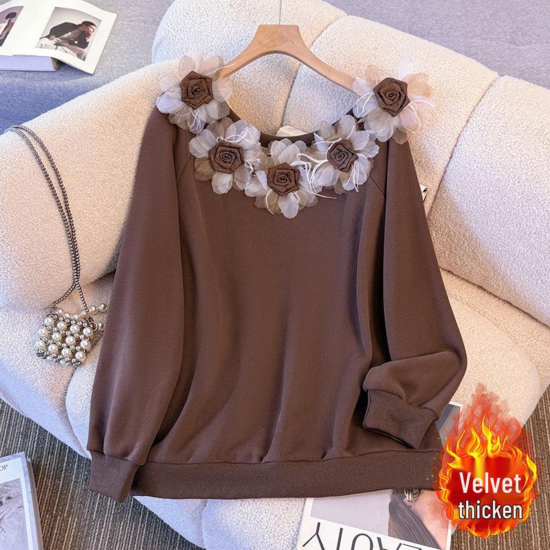 

Plus Size Women s Winter Velvet Slimming Retro Hoodie - Hong Kong Style 3XL for 160-180 jin