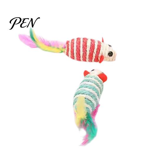 Aggressive Chewing Toys for Cats Colorful Mouse Cat Toys, Jute Rope Chew Feather Mice Realistic Tail Toy Kitten Teeth Cleaning Indoor Exercise