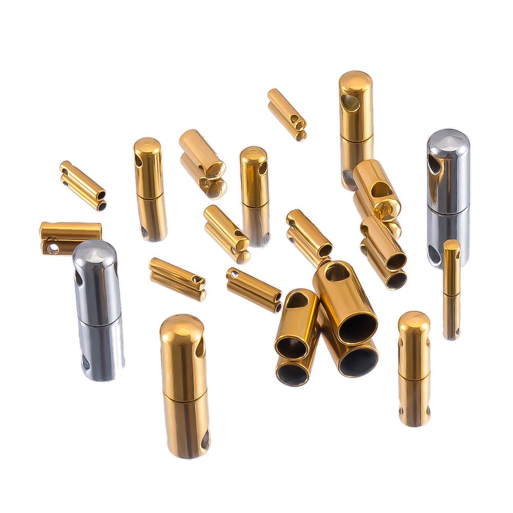 20pcs Stainless Steel Column End Tip Cap Crimp Clasps For DIY End Bead Caps Connector Necklace Leather Cord Jewelry Accessories