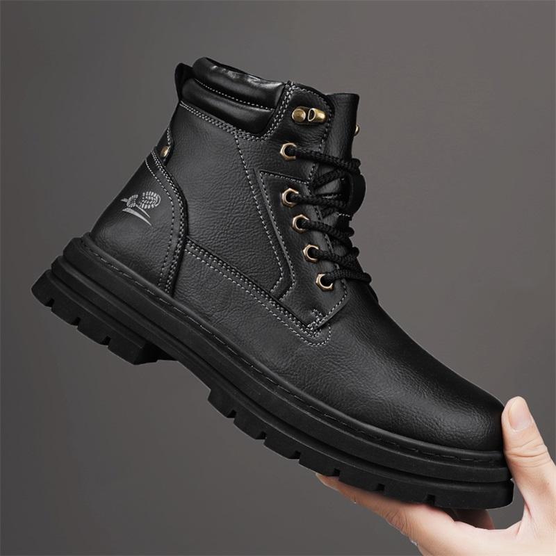 Fashion Men's Lace-Up High Top Shoes Genuine Leather Casual Shoes for Man Retro Motorcycle Boots Fashion Walking Boots Male Ankle Botas