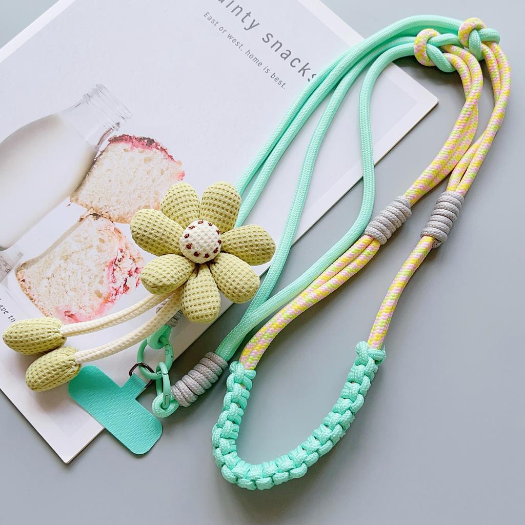 Reines Handgewebtes Universelles Handy-Lanyard, Langes Crossbody-Lanyard, Modischer Sonnenblumen-Anhänger, Verdicktes Lanyard