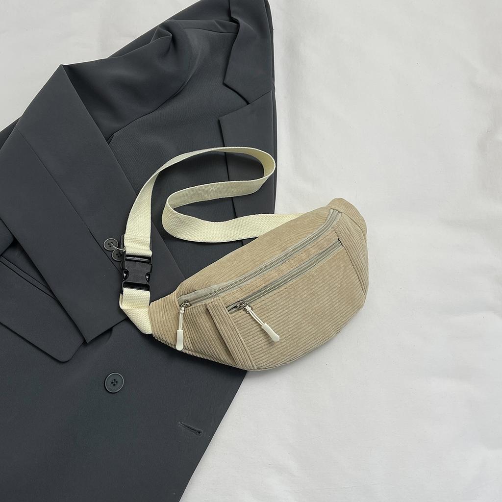 Women Waist Bag Corduroy Student Shoulder Handbag Crossbody Chest Breast Bag Fanny Pack Phone Female Bum Belt Purse