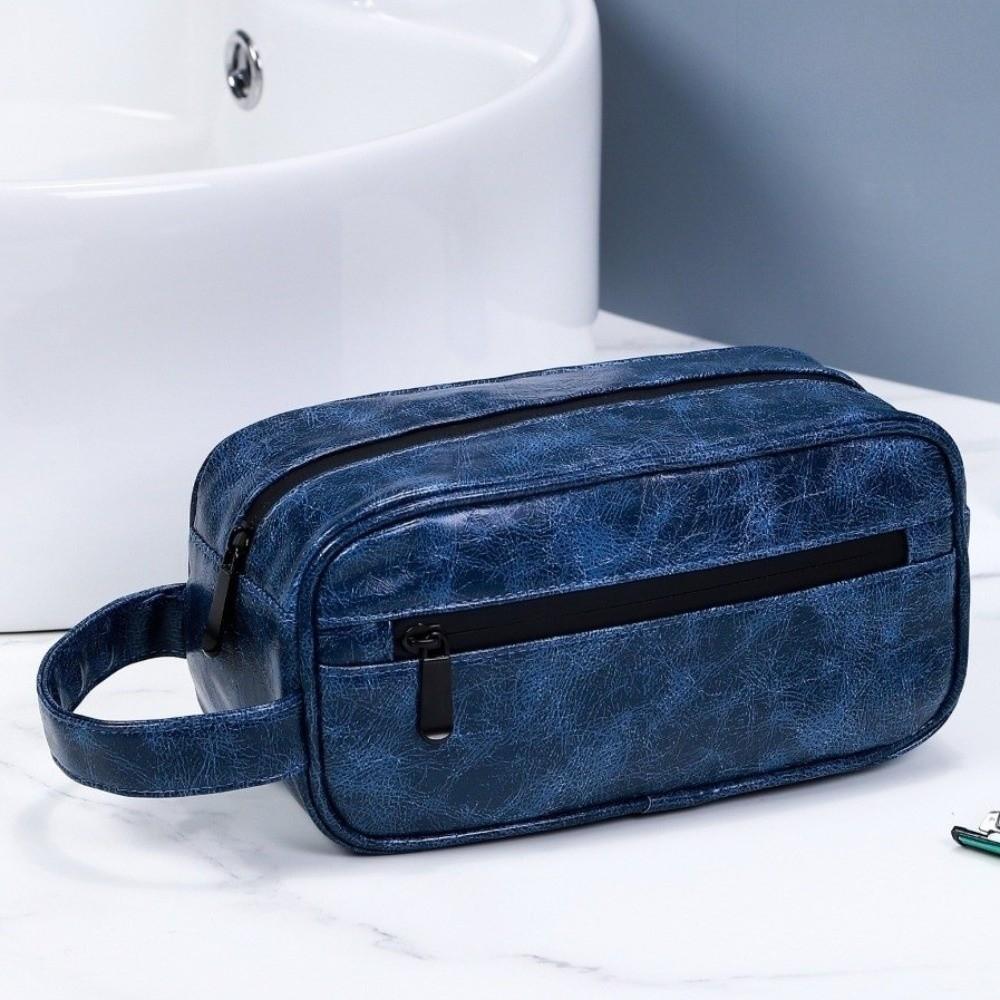 Waterproof Men Toiletry Bag PU Leather Portable Design Cosmetic Bag Large Capacity Simple Storage Shaving Tools Organizer
