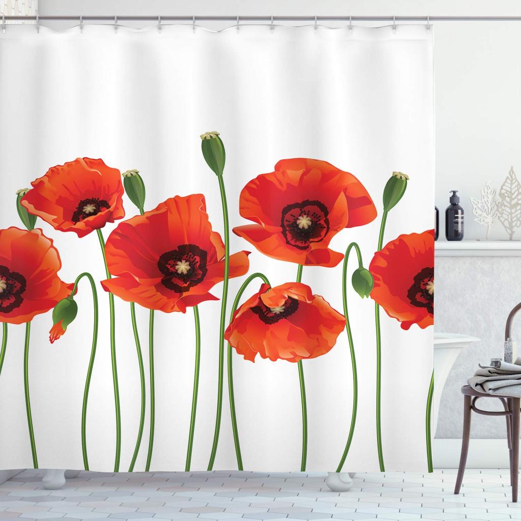 Mohnblumen Duschvorhang Rote Blume Duschvorhänge Für Badezimmer Botanisch Floral Badezimmervorhang Heimdekoration Mit Haken