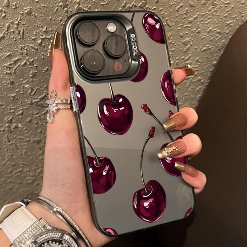 Cute Cherry Pattern Electroplate Silver IMD Phone Case For iPhone 17 16 15 14 13 12 11 Pro Max 17 Air 16E 7 8 Plus X XS XR Cover