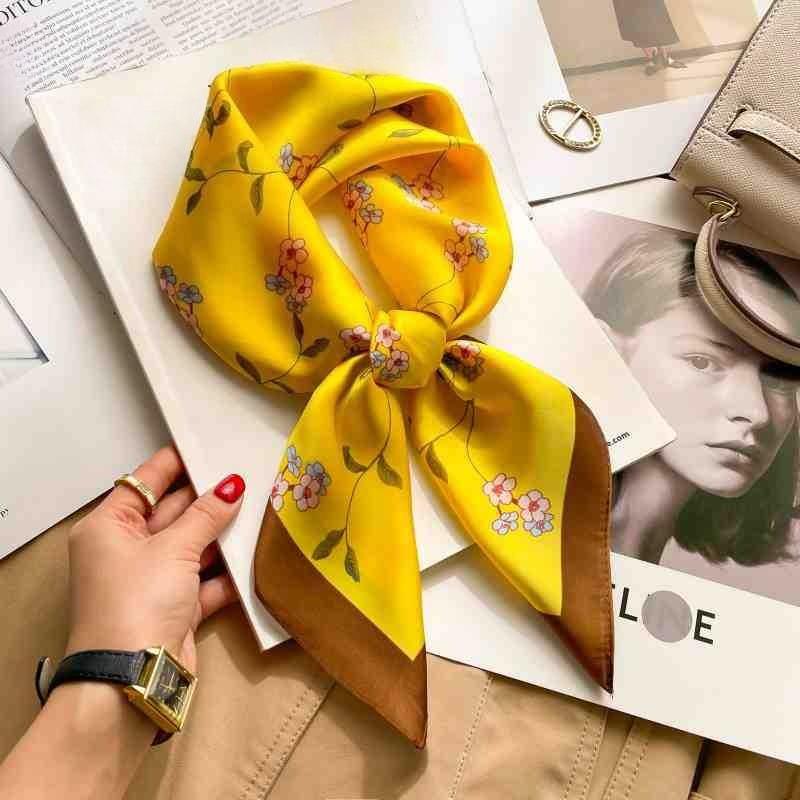 70cm Silk Square Scarf Women Luxury Floral Print Kerchief Soft Satin Hairband Hand Bag Ribbon Foulard Hijab Neckerchief Headband