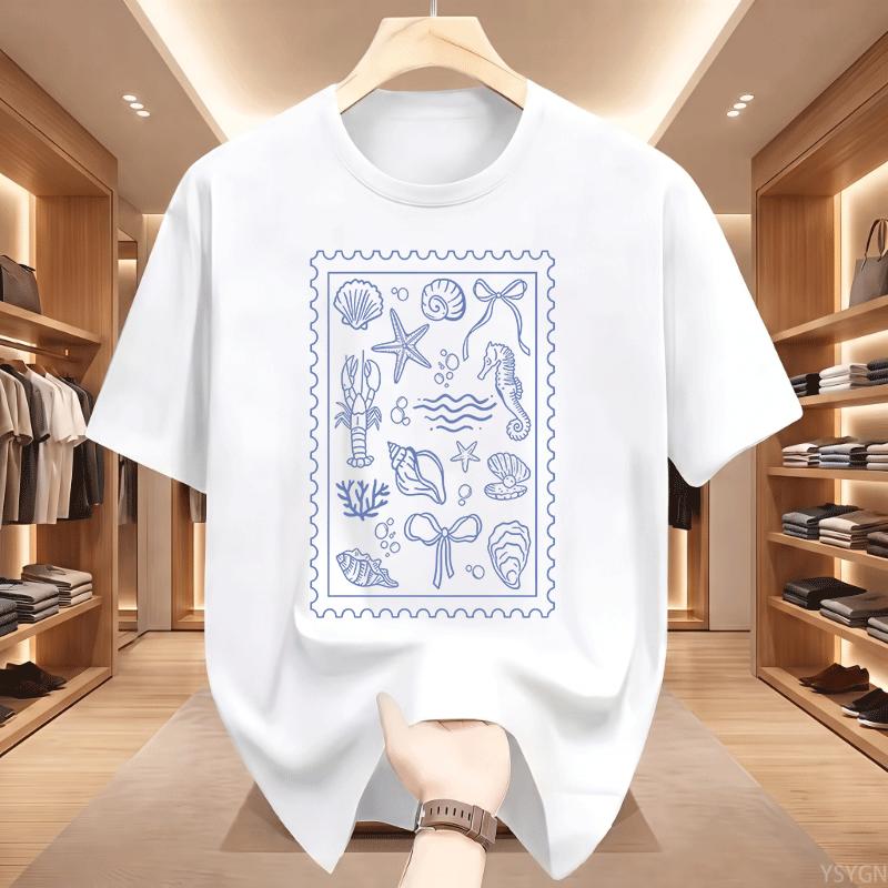Coquette Seashell Tshirt For Unisex Unisex Coastal Summer Tee Cotton Short Seeve Beachy Shell Swim Crewneck Tshirt Clothes Tops