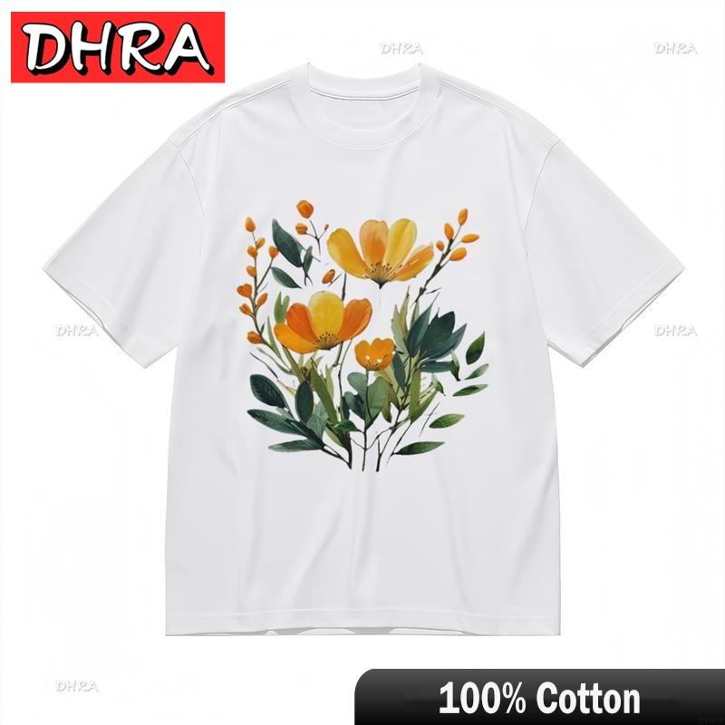 

Womens Fashion Breathable Comfy Classic TShirt Yellow Floral Graphic Tee Cool Clothing TShirts for Gift Idea TShirt Female 4XL