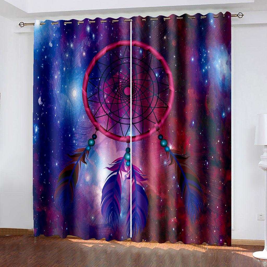 

Затемняющие шторы для гостиной, шторы для окон с фиолетовым ловцом снов, полиэстеровые теплоизолированные портьеры для декора W132cm x H160cm&Grommet