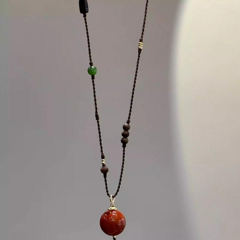 Handmade Adjustable Cord Necklace With Carnelian Bead Pendant Women Minimalist Geometric Design Lightweight Fashion
