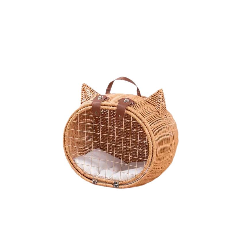Rattan Haustier Rollkoffer Tragbarer Reisekorb Katzenbett Auto Flugzeugbox Kreativer Handgehaltener Katzenkäfig