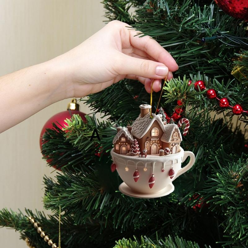 Acrylic Christmas Tree Ornament Cottage Warm Little Coffee Cup Hanging Decoration For Home Coffee House Plant