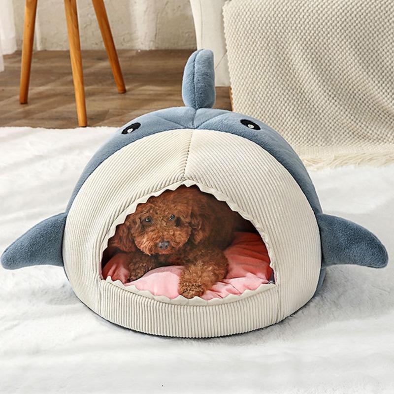 Cats Tent Bed House for Indoor Small To Large Cats Soft Cute Shark Shape with Anti-Slip Bottom Machine Washable Cushions
