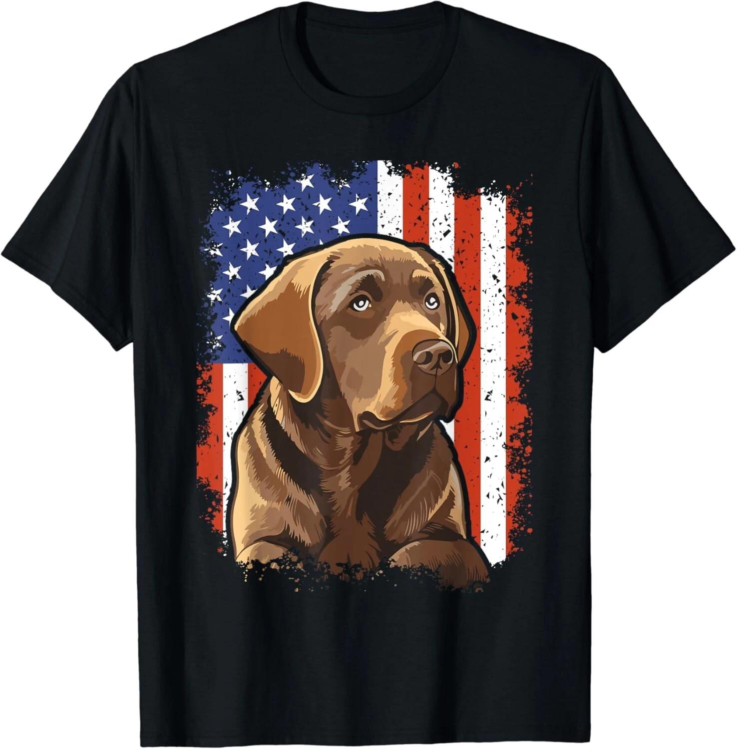 Retro Chocolate Lab With USA Flag Chocolate Lab Dad Mom Gift Unisex T-Shirt M