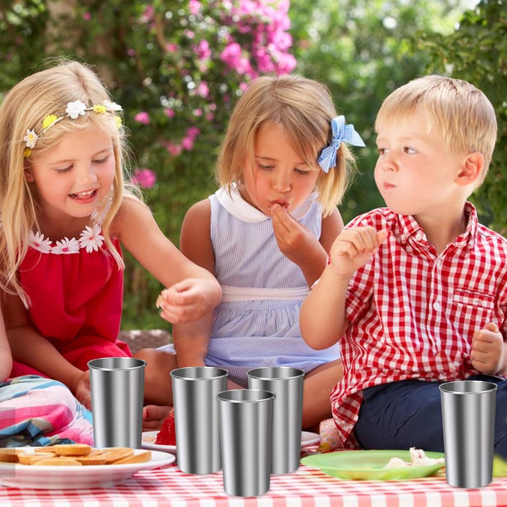Kids Stainless Steel Cup 6 Pieces Water Cups Unbreakable Stackable Tumbler 600ml Drinking Glasses For Kids Adults Hydration
