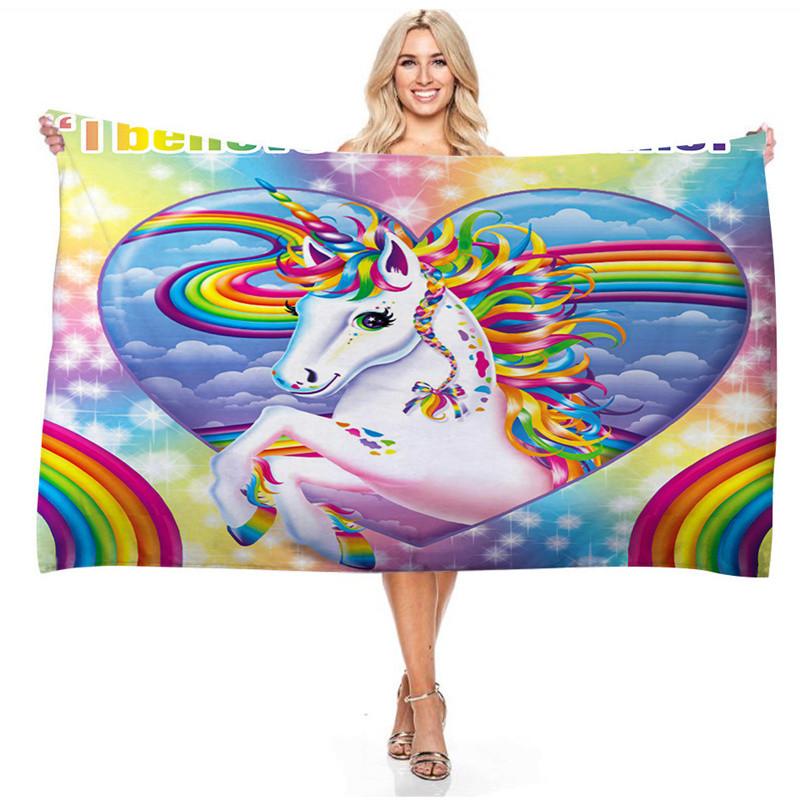 Cartoon Rainbow Color Unicorn Series Beach Towel 3D Digital Printing Outdoor Portable Bath Towel Quick-drying Cute Girls Towels