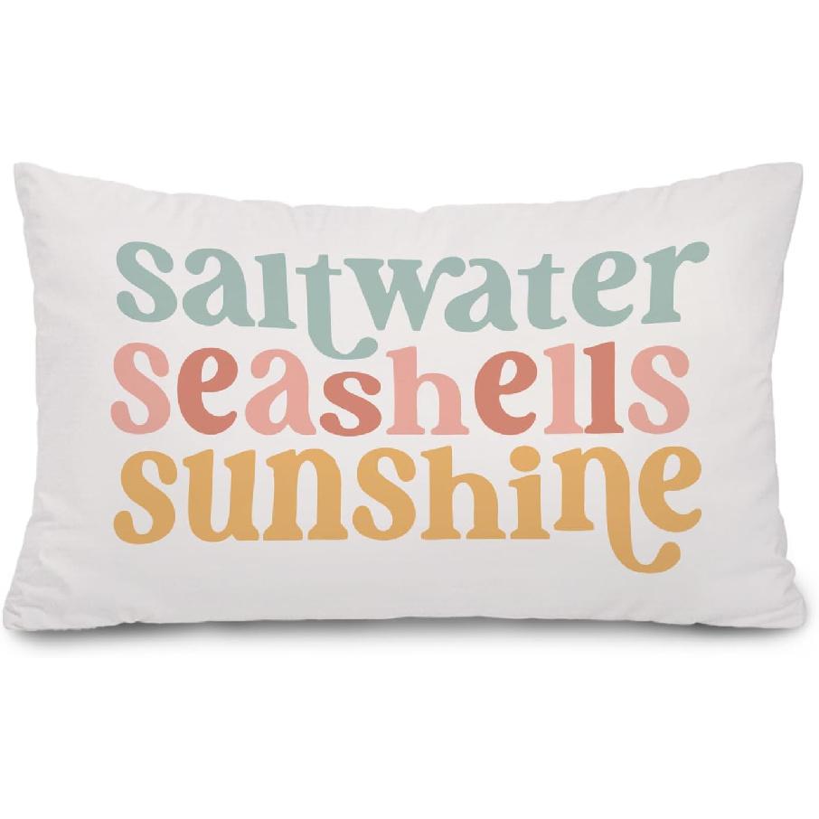 Coastal Beach 12x20 Pillow Cover, Beachy Room Decor Aesthetic, Saltwater Seashells Sunshine Ocean Summer Beach Decorative Lumbar Pillow Covers for