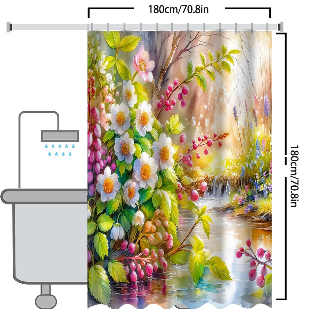 Z kwiatowym wzorem Zasłona Kąpielowa Zasłona Prysznicowa Wodoodporna Z 12 Haczykami Dekoracja Domu Darmowa Wysyłka