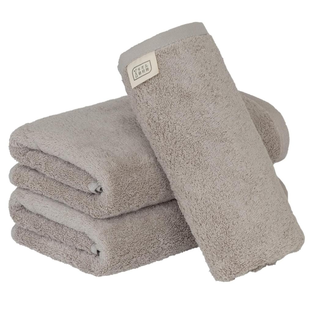 Towel Laboratory Mini Bath Light Set of Fast JapanTechnology [Volume Rich] #003 Towels, Gray, 3, Hotel-Quality, Thick, Fluffy, High-Breathability,