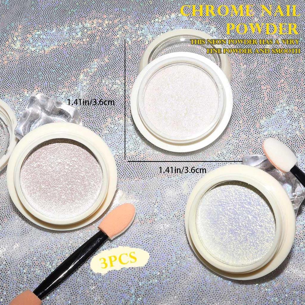 Aurora Nail Powder Set: 3 Colors - Ice, Transparent, and Magic Mirror Glitter with Brush