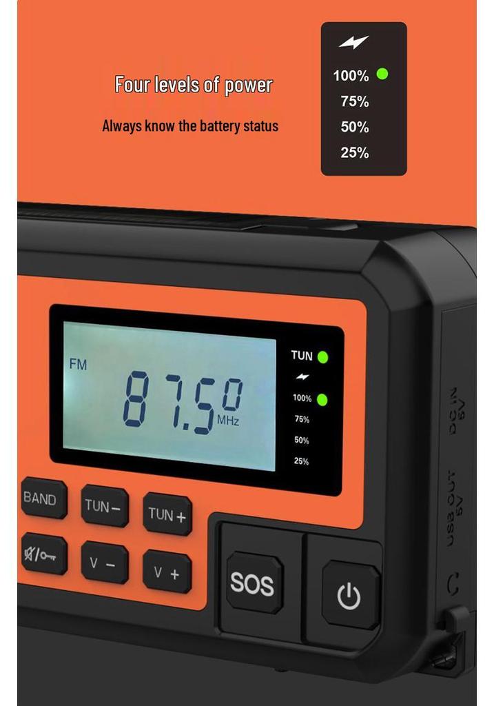 Solar-Powered Multi-Function Emergency Radio and Flashlight with Hand Crank and Power Bank
