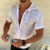Camicia Estiva da Uomo con Cappuccio a Maniche Corte, Camicia Casual Monocolore con Zip, Top Leggero alla Moda